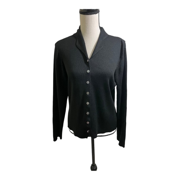 LL tBean womens silk blend button down cardigan. Size medium. Black ribb… - Picture 1 of 8